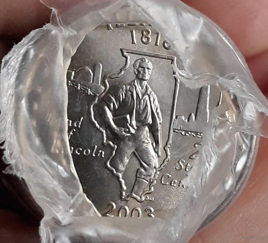 25 центов (квотер) 2003 Д США  Иллинойс АU Ролл