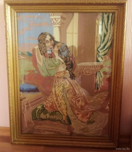 "Ромео и Джульетта". Вышивка крестиком в раме со стеклом. Размер 85х67см.