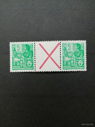 ГДР 1955 Сцепка горизонтальная из марок стандарта "Пятилетка" (чистая**) Mi.WZ1 406x+Z+406x каталог 7.00 евро