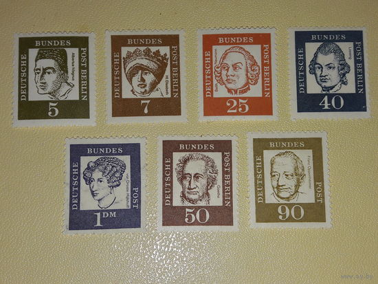 Германия ФРГ 1961 Стандарт Известные люди 7 чистых марок одним лотом