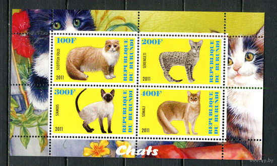 Бурунди - 2011 - Коты - 1 блок. MNH.  (Лот 70HD)-T4P29