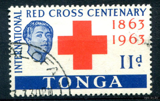 Британский протекторат - Королевство Тонга - 1963г. - 100 лет Международному Красному Кресту, 11 P - 1 марка - гашёная [Mi 141]. #4-B5-106-A-1