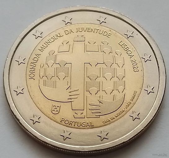 2 евро 2023 Португалия Всемирный день молодежи в Лиссабоне UNC из ролла