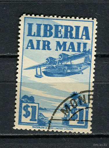 Либерия - 1938 - Самолет 1$. Авиамарка - [Mi.307] - 1 марка. Гашеная.  (Лот 35HN)-T2P17