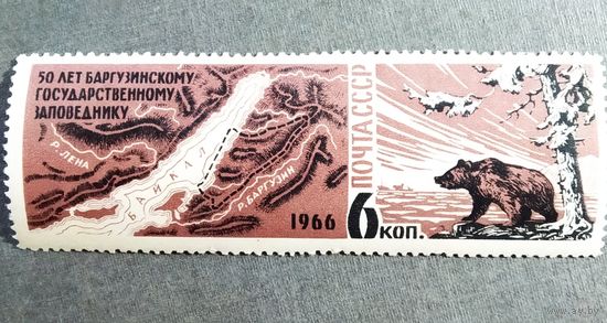 Марка СССР 1966 год 50 лет Баргузинскому заповеднику