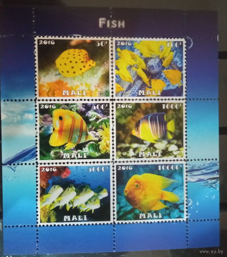 Блок  РЫБЫ МОРСКИЕ ОБИТАТЕЛИ ФАУНА   MNH