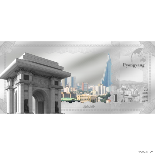 Острова Кука 1 доллар 2018г. Skyline Dollar "Пхеньян". Купюра в пластиковом слабе. Серебро 5гр.