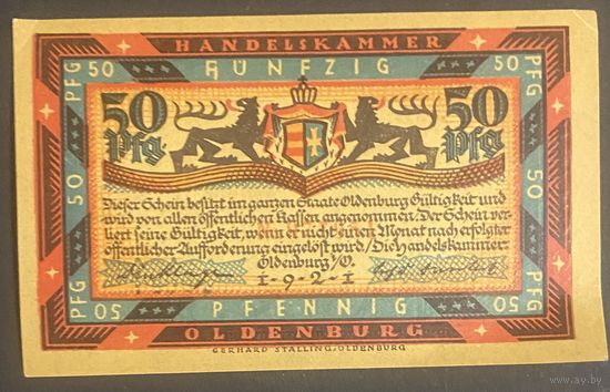 Нотгельд 50 пфеннигов 1921 год. Ольденбург. Веймарская республика