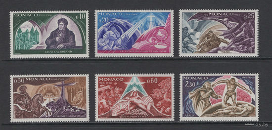 Литература Монако 1968** Произведения французского писателя Франсуа Рене де Шатобриана Mi#902-907