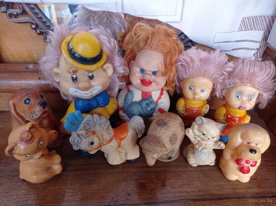 Игрушки резиновые, игрушки СССР. Карлсон, клоун, лошадка, котик, мишка, пончик, собачка, овечка...
