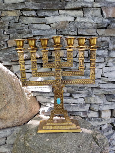 Латунный Подсвечник / Канделябр Менора 7 - свечей / Brass Jewish Candlestick. Латунь XX век