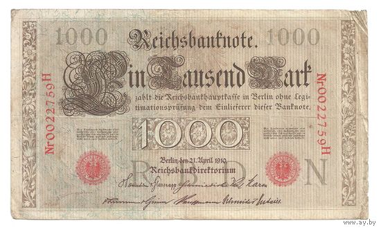 Германия 1000 марок 1910 г. Красная печать
