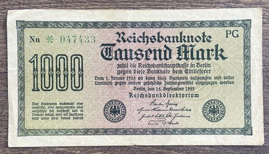 Банкнота 1000 марок 1922 год. Веймарская республика.