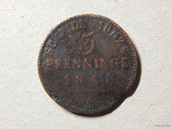 Пруссия 3 пфеннинга 1851г
