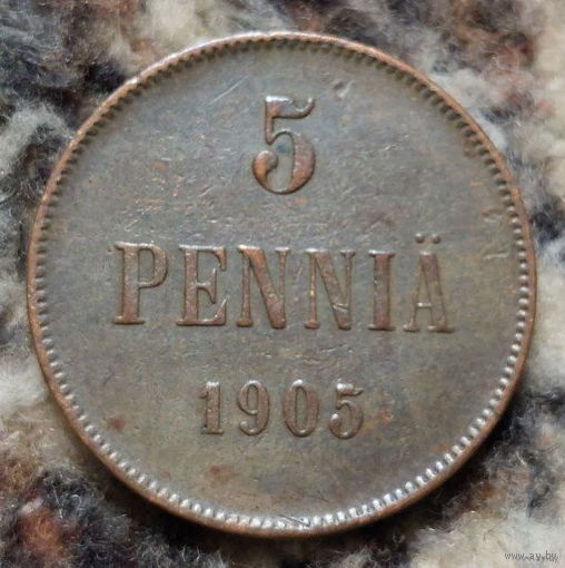 Финляндия-Российская Империя 5 пенни 1905 год. Николай II. Предложи свою цену или обмен!