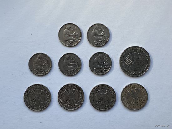 Монеты ФРГ. 1,2 марки, 50 пфеннигов.