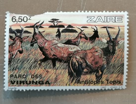 Марка Заир, фауна, антилопы в национальном парке Вирунга, 1982 г.