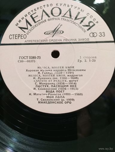 Разные исполнители - Musica, Noster Amor. Хоровая музыка народов Югославии - АЗГ - без конверта