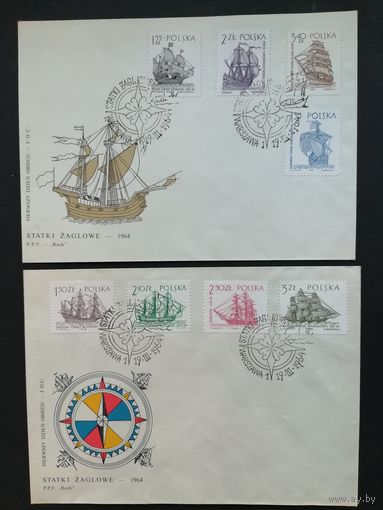 Польша 1964 Два КПД с полной серией марок "Парусники" (спецгашение) Mi.1465-1472 каталог 4.00 евро
