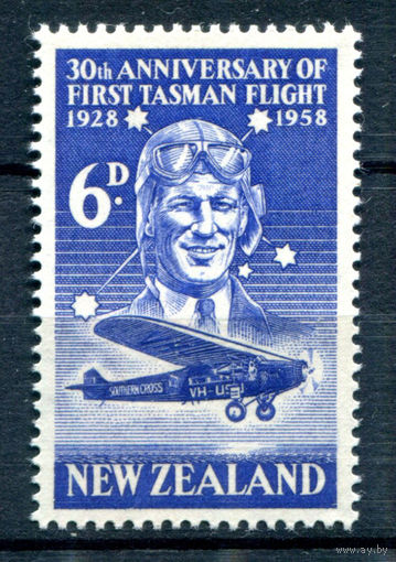 Британские колонии - Новая Зеландия - 1958г. - авиация, 30 лет первому полёту над Тасманским морем - 1 марка - полная серия, MNH [Mi 376]. #3-WB-86-A-1
