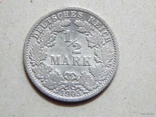 Германия 1/2 марки 1905г.