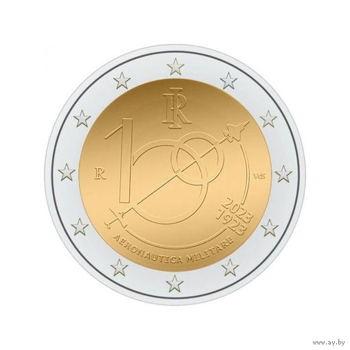 2 Евро Италия 2023 100 лет военной авиации UNC из ролла