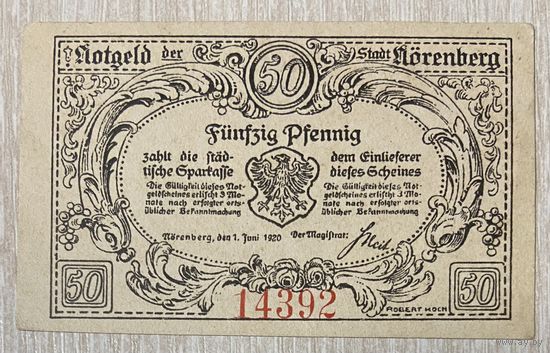 Нотгельд Норенберг 50 пфеннигов 1920 год. Веймарская республика