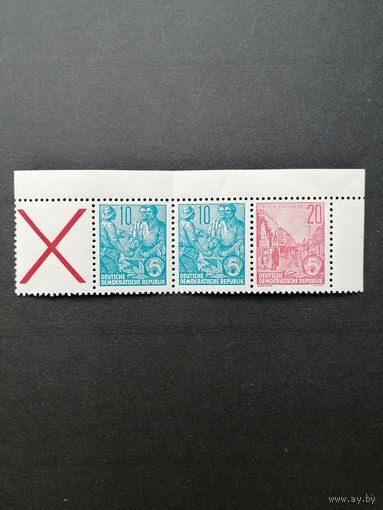 ГДР 1955 Сцепка горизонтальная из марок стандарта "Пятилетка" (чистая**) Mi. Z+453x+453х+455х каталог 17.00 евро