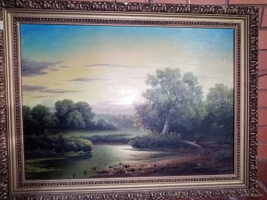 С рубля без мц. картина "Лесной пейзаж", 80х62см. 1994г. х.м. подпись