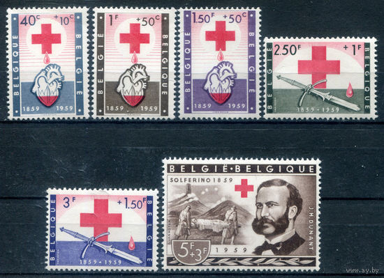 Бельгия - 1959г. - 100 лет Красному Кресту - 6 марок - полная серия, MNH, 1 марка с незначительным повреждением клея [Mi 1149-1154]. #3-WK-100-KS-3