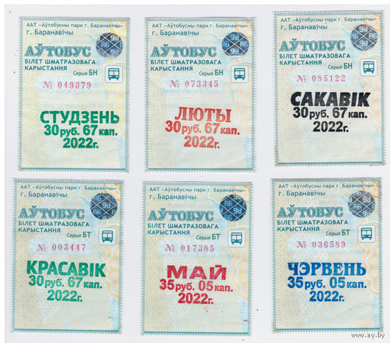 Проездной Барановичи автобус 2022 годовой комплект