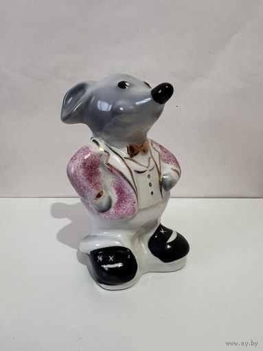 АУКЦИОН не с рубля без МПЦ. Фарфор. Статуэтка с позолотой "Крыса" (Мышь. МЫШОНОК.) ДФЗ