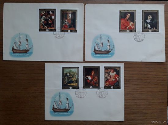 Венгрия 1969г. КПД Серия из 7 марок на 3 конвертах. Живопись. СГ.