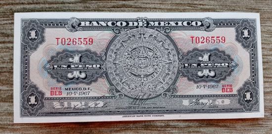Werty71 Мексика 1 песо 1967 UNC банкнота Ацтекский календарь
