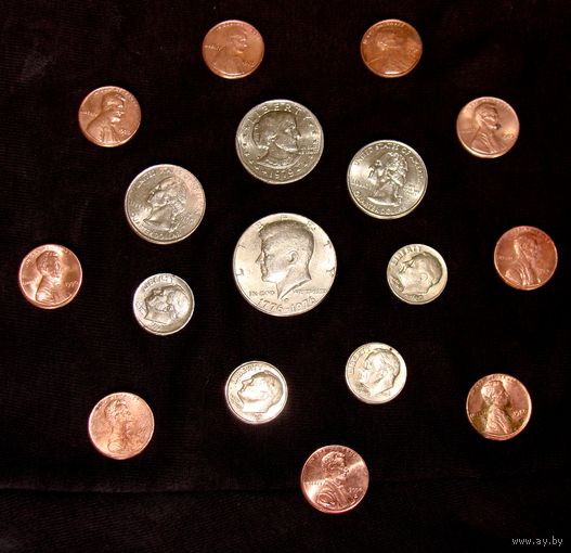 США Сборный лот Доллар пол доллара квотеры даймы центы