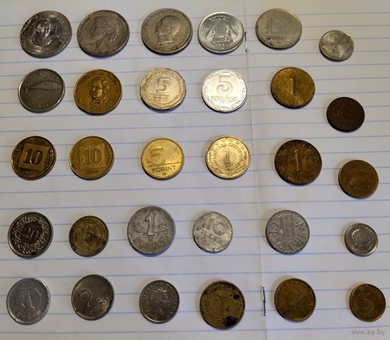 Лот монет из обращения Перу Хорватия Израиль Греция Австрия Карибы Аруба Турция Венгрия и другие
