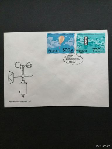 Польша 1990 КПД с полной серией марок "Польская гидрологическая и метеорологическая служба" (спецгашение) Mi.3275-3276 каталог 0.70 евро