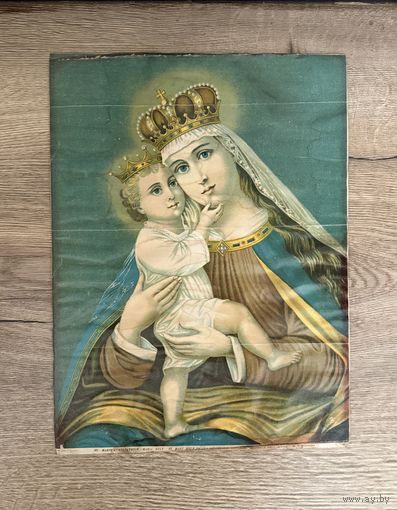 Старинная литография Божией Матери