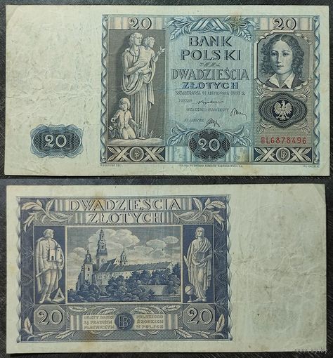 Польша 20 злотых 1936 года, BL6878496. 22.2