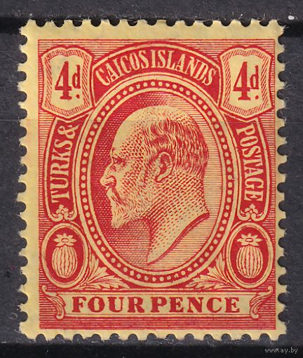 71.BrK. Великобритания. Колонии. Острова Теркс и Кайкос . Эдуард VII. Стандарт. 4 P. 1909 г. Mi.#51.