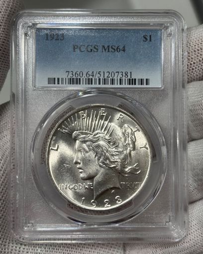 Без МЦ! PCGS MS64 1 доллар 1923 $ США $ USA $ DOLLAR $ МИРНЫЙ $
