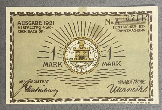 Нотгельд 1 марка 1921 год. Плен. Веймарская республика.