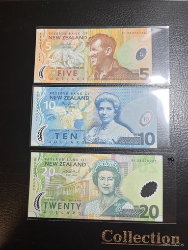 Новая Зеландия набор 5,10, 20 долларов 2006-2008  Елизавета 2 р-185 р186 -P-187b редкая