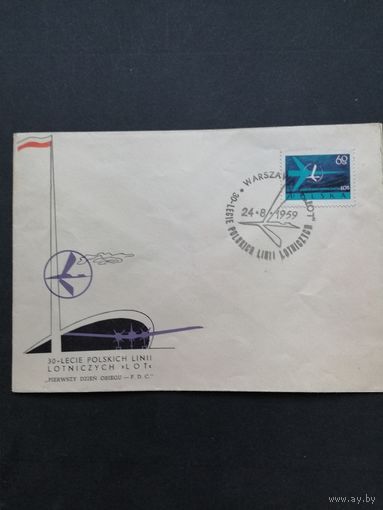 Польша 1959 КПД с маркой "30 лет польской авиакомпании LOT" (спецгашение) Mi.1115 каталог 0.70 евро