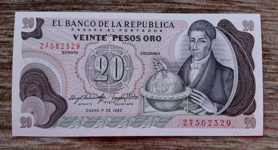 Werty71 КОЛУМБИЯ 20 песо 1983 UNC банкнота Золото