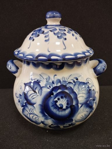 Горшочек для запекания Большой, фарфор. Гжель