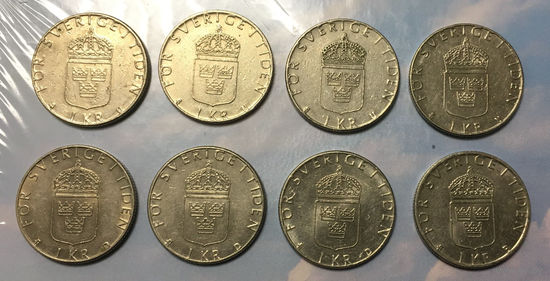 Швеция 1 крона 1977, 1978, 1979, 1980, 1987, 1988, 1989, 2000
