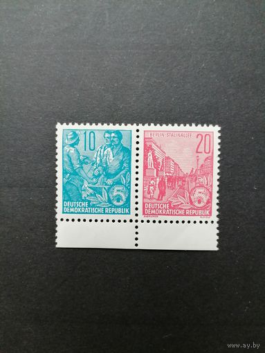 ГДР 1955 Сцепка горизонтальная из марок стандарта "Пятилетка" (чистая**) Mi. W5 453x+455х каталог 8.00 евро