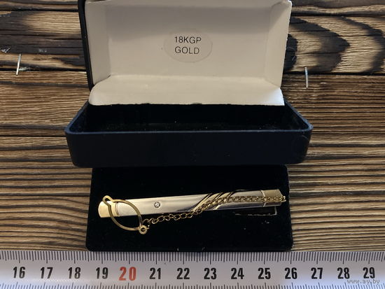 Зажим для галстука с цепочкой, новый, позолота