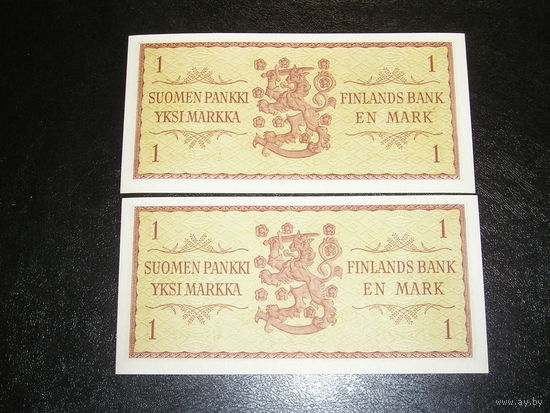 Финляндия, 1 Марка 1963 х 2 номера подряд UNC